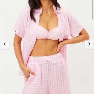 Frankie's Bikinis Pink Checkered Pajama Set